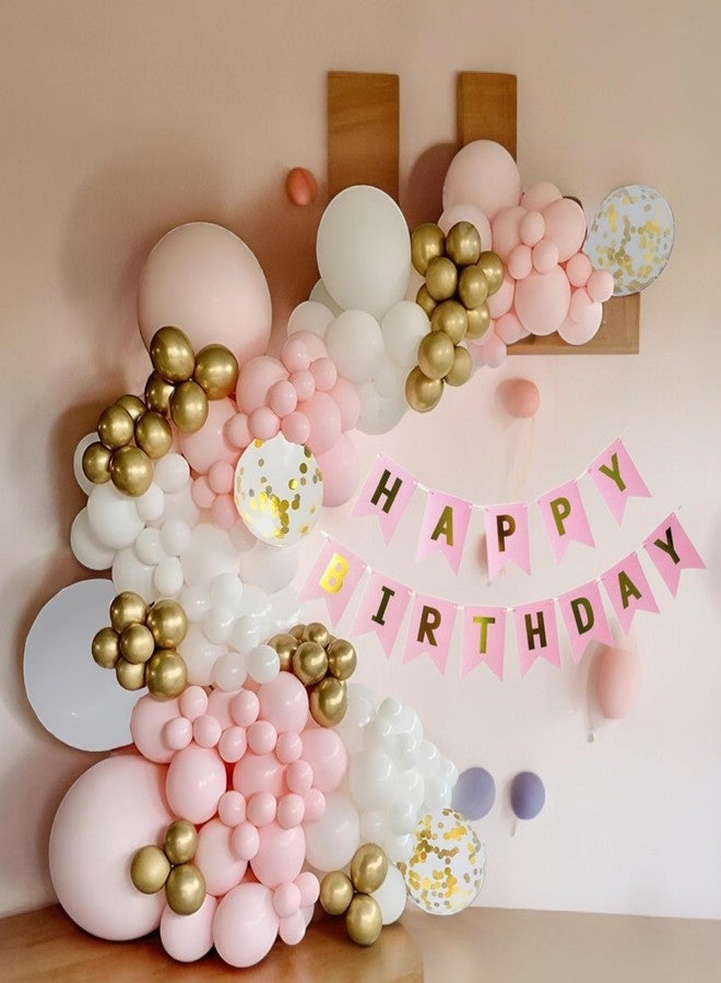 Abhaas Balloons Birthday Decoration Set for Girls and Boys With Party Banner | 80Pcs Balloons for Celebrations and Parties (Pink-Gold, With Banner) - Image 1